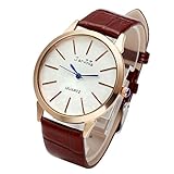 JSDDE Uhren,Elegant Frauen Armbanduhr Einfach Skala Damenuhr Echtleder Armband R