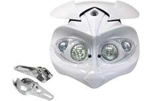 ALCHEMY PARTS Motorbike Headlight | White | Fork Mount Brackets Included | for Streetfighter Custom Project Bike
