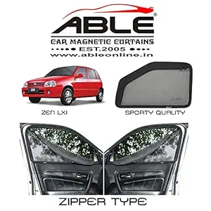 Able Sporty Car Magnetic Sun Shade Curtains with Zipper for Maruti Zen LXI Set of 4