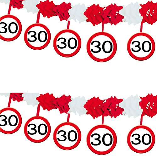 23-tlg. Partyset * 30. GEBURTSTAG * mit Verkehrschild Deko: Girlande + Rotorspiralen + Absperrband und vielen Luftballons von CARPETA® // Dekoset Dekobox Verkehrsschild - 3
