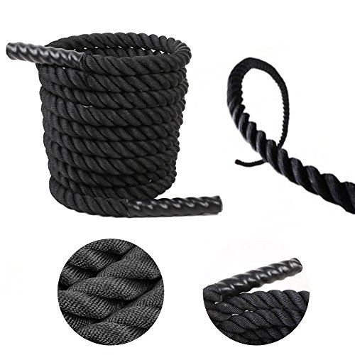 FEMOR Battle Rope 9/12/15M Schwarz Fitness ∅ 3.8cm Tau Trainingsseil für Sprung- Kletter- CrossFit-Training, Kraftausdauer und Tauziehen Schlagseil Schlangenseil Schwungseil – mehr Stabilität - 2