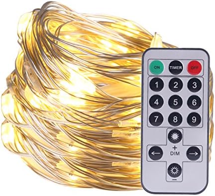 LED Remote Control Waterproof Battery Operated Fairy String Lights Copper Wire Light，16ft 50 LEDs Warm Whtie Outdoor String Lights for Christmas Party Bedroom, Corridor, Patio, Garden, Yard, Photo Fr