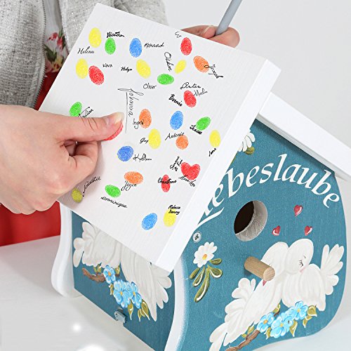 Gästebuch zur Hochzeit, Hochzeitsgeschenk, Hochzeitsspiel: Das Vogelhäuschen zur Hochzeit – Fingerabdrücke der Hochzeitsgäste auf dem Vogelhaus – das völlig neue Gästebuch zur Hochzeit (fingerprint art für den Hochzeitsbaum) - 7