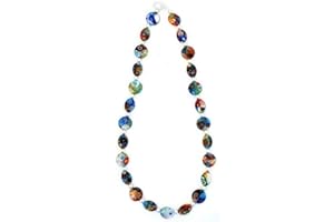 Bead String Necklace Plain Silver Bead Made With Millefiori Glass & Glass by JOE COOL