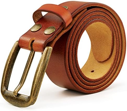 Mens Genuine Full Grain Leather Belt 1.5" Width in Black or Brown, Italian Natural Cowhide, Ten Years Guarantee High Quality of Cowhide Belt Such as Nice Present for Every Man(44-46inch Brown)