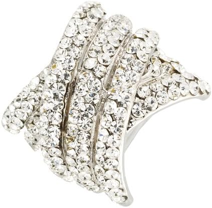 Kriss Cross Adjustable Fashion Ring with Clear, Swarovski Crystal & Rhodium Plated Silver Finish.