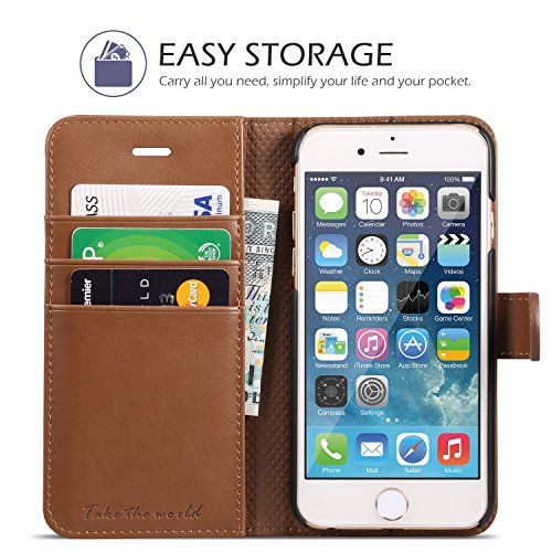 iPhone 6s Wallet Case, iPhone 6S Leather Case, TUCCH [Lifetime Warranty]Premium Folio Leather Wallet Case with [Kickstand] [Card Slots] [Magnetic Closure] Flip Noteook Cover Case for iPhone 6/6s-Brown