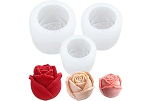 ROPNIIK Lot de 3 moules 3D en silicone en forme de rose,Moule à gâteau en forme de rose 3D fait à la main en silicone en forme de fleur de rose utilisé pour faire des gâteaux gelées desserts
