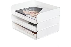 HKEEPER 3-stöckige Ablagekorb für A4, Dokumentenablage aus PET Kunststoff, Briefkorb, Briefablage Organizer(3pcs, Weiß)