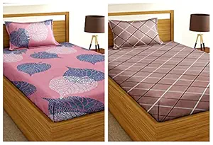 VAS COLLECTIONS 144 TC Super-Soft Printed 2 Single Cotton Bedsheet with 2 Pillow Covers, Set of 2 pcs Combo, ( Multicolor, Single)