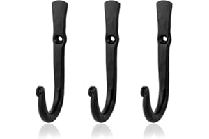 Fayesia Black Hooks - Blacksmith Handcrafted Decorative Wall Mounted Coat Hooks for Hanging Coats, Towels, Bags, Keys and More - Screws Included - Set of 3 (Straight)