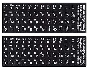 [2PCS Pack] Russian Keyboard Stickers, Computer Keyboard Stickers White Lettering with Black Background for PC Computer Laptop Notebook Desktop (Russian-White)
