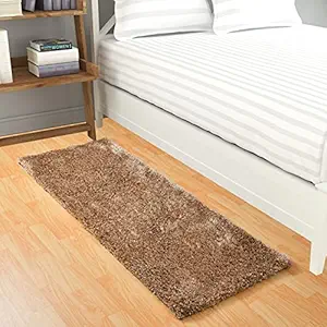 JEOURDH - Extra Soft Shaggy Bedside Runner, Shaggy Runner Carpet, Shaggy Runner for Bedroom (Beige)