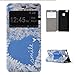 Produktbild Leder PU Flip Case 2-in-1 ISENPENK Für 5,2-Zoll Huawei P9 Lite/Huawei G9 Lite/Honor 8 Smart Hülle Leder Muster Tiere [Herz Blau Sky Weiss] Window View Fenster Schutzhülle Bookstyle Cover Schale Stand Ständer Tasche Leder mit Weich TPU Innere Brieftasche