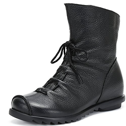 SAGUARO® Damen Winter Stiefeletten Wasserdicht Weiches Leder Stiefel Plüsch Wärme Gefüttert Damenstiefel Outdoor Leisure Winterstiefel Vintage Schuhe, Dick-Schwarz 39 SAGUARO® Damen Winter Stiefeletten Wasserdicht Weiches Leder Stiefel Plüsch Wärme Gefüttert Damenstiefel Outdoor Leisure Winterstiefel Vintage Schuhe, Dick-Schwarz 39