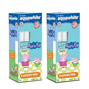 aquawhite Peppa Pig Toothpaste for Kids, Combo Pack 2, Fluoride Free, Strawberry Flavor, For Age 2-14 Years, 80 grams