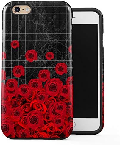Apple iPhone 6 Plus/iPhone 6s Plus Silicone Inner & Outer Hard PC Shell 2 Piece Hybrid Armor Case Cover Black Striped Marble Red Rose Blossom Pattern