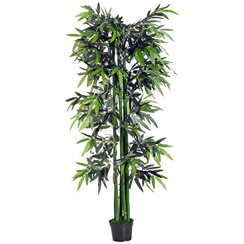 Outsunny Bambou Artificiel XXL 1,80H m 1105 Feuilles denses réalistes Pot Inclus Noir Vert