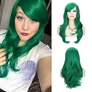 Thz Womens Green Color Long Straight Cospaly Party Full Hair Wigs