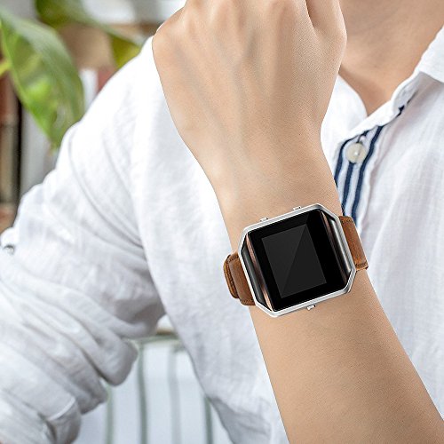 Leder Armband für Fitbit Blaze, MroTech Armband mit Metallrahmen, Uralt Stil Echtes Leder Uhrenarmband für Fitbit Blaze Smartwatch - 8