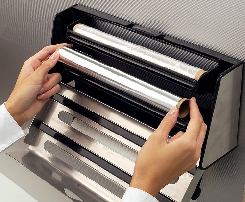 Emsa 504180 3-fach-Schneidabroller für Folie und Küchenrolle, Edelstahl, Silber/Schwarz, Contura - 2