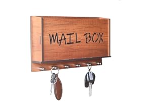 STICKY PANDA Key Holder for Wall Decorative-Wooden Key Organiser with Mobile Holder/Letter Rack-Key Hooks Wall Mounted for Home-Key Rack with 2 Way Installation Self Adhesive or Drilling (Redcherry)