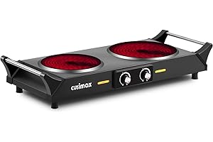 ‎CUSIMAX CUSIMAX Elektrische Kochplatte mit Kühlgriffen, 900 W + 1200 W, doppelte Infrarot-Kochplatte, tragbar mit einstellbarer Temperatur, 15 cm + 18 cm zum Kochen, kompatibel mit