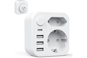 Clomnpe Adattatore Presa Americana, 6 in 1 Adattatore per Spina USA con 3 USB A e 1 USB C, Adattatore Presa USA da Viaggio con Spina Europea E Schuko per America, Canada, Messico, Spina USA Tipo B