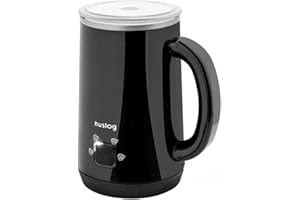 Huslog Montalatte Elettrico 4 in 1, 500W, 240 ml in Acciaio Inox, per Schiuma Calda e Fredda, Rivestimento Antiaderente, Spegnimento Automatico, per Cappuccino, Latte e Cioccolata, Nero Lucido