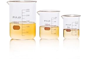 ULAB Scientific Becherglas Set, 3 Größen 50 ml 100 ml 250 ml, 3,3 Boro Griffin, niedrige Form mit aufgedruckter Graduierung, UBG1001