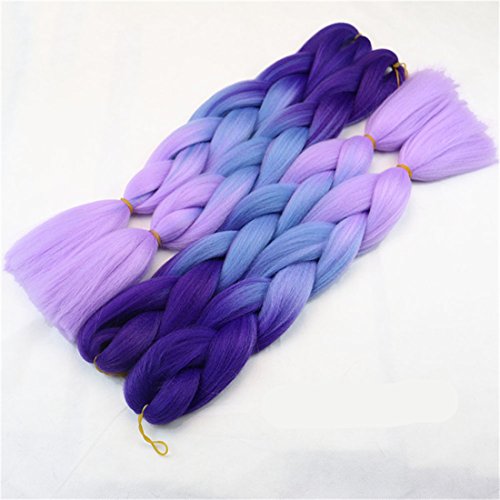 Chiguo 1 Pezzi Jumbo Treccia Hair Extensions di Capelli Sintetici African 24'' / 60cm Colore Sfumato Intrecciare i Capelli Parrucca Braid (Viola-blu-viola)