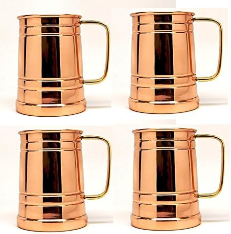 Tankard Large Moscow Mule Copper Mugs, 20 Oz - Handmade of 100% Pure Copper, Brass Handle set of 4