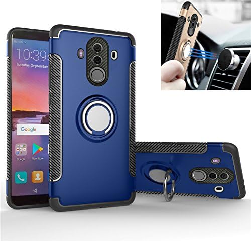 Huawei Mate 10 Pro case silicone Car holder cover Stent TPU+PC shock absorption Double protection Magnetic suction Iron sheets case For Huawei Mate 10 Pro (Blue)