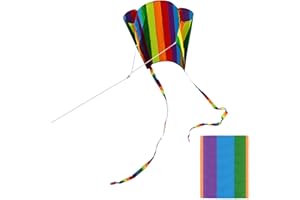 KTXABY Rainbow Kite,Colorful Kids' Kite with Two Long Flowing Tails,Kids Colorful Pocket Kite Toys,Easy to Fly Kite Complete with String Line,Ideal for Outdoor Activities(Stripe)