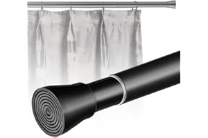 ROD&TRIKIN 1PC Extendable Shower Curtain Pole Tension Rods No Screws Shower Pole Bathroom Net Curtain Rods Spring Loaded Curtain Rod for Curtains (Black 72-130cm, 25mm Diameter)