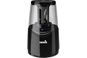 tenwin Rechargeable Electric Pencil Sharpener with Durable Helical Blade to Fast Sharpen, Auto Stop Sharpener for 6-8mm Pencils & Colored Pencils, USB Cable, Suitable for School, Office, Home (Black)