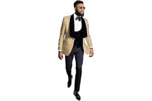 LEADER OF THE BEAUTY Men's Shawl Lapel Floral 3 Pieces Business Suit Slim Fit Wedding Groom Tuxedo