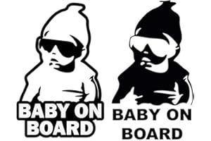 PBAHAUP Adesivo Auto Baby ON Board, 2 pezzi Stickers Bambino con Occhiali da Sole A Bordo, bimbo a bordo decalcomania auto tuning, Adesivo di Sicurezza, per Segnalazione Bimbo, nero, Bianco, 14 * 9 CM