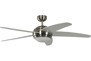 ‎PEPEO Pepeo Deckenventilator mit Beleuchtung und Fernbedienung Melton, Gehäuse Nickel, Flügelfarbe Weiß, 132 cm, für Räume bis zu 25m²
