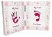 New Baby Girl Gift 5 Piece Keepsake Set First Photo Frame, Curl and Tooth Box, Handprint Footprint Prints Kit Pink White