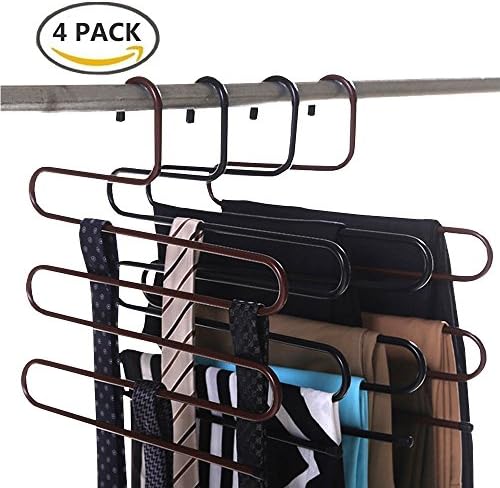 4 pack of Hanging Drying Rack Clothes, S-type Multi-Purpose Space Saving Rack, Stainless Steel Hangers for Trouser Scarf Tie