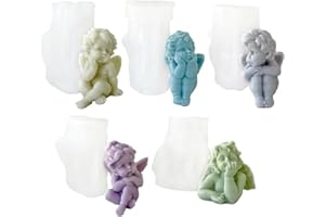 Xidmold 5 Stück 3D Engel Silikonform Mini Engel Kerzenformen Seifenform Kuchen Fondant Silikon Formen Backform Engel Baby Silikonform für Tortendeko, Schokolade, Seife, Sojawachs Kerzen, Handwerk