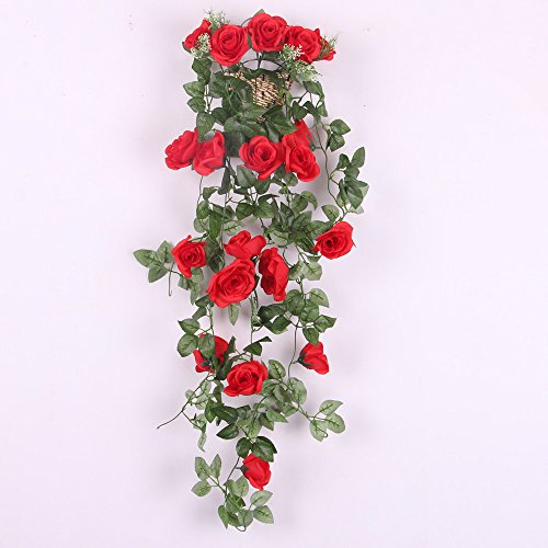 Romatic Künstliche Rose Blume Kunstblumen Haus Hochzeit Wand Hängen Dekor – Rot, XL - 8