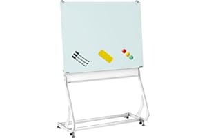 JOMUSAGA JOMSAGA Pizarra Blanca Magnética de Vidrio con Soporte Móvil en Forma de S, Vidrio Templado, Segura y Resistente sin Sacudidas al, Adecuada para Uso en Oficinas, Educación y Hogar 90 * 120cm