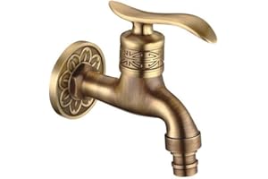 Nostalgie Messing Waschtischarmatur für Waschmaschine - Antik einhebelmischer Wasserhahn 1/2 Zoll Wandhalterung Einlochmontage Wannenarmatur für Balkon Garten - mit Wasserleitung angeschlossen, Kurz