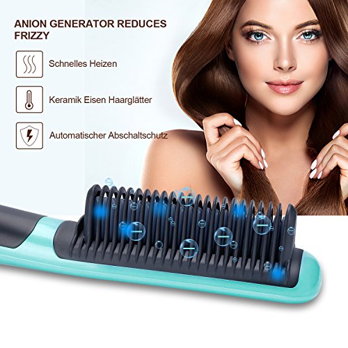 KINGDOMCARES Haarglättungs bürste Stylingbürste Glättungbürste Mit Schnellaufheizungsfunktion Keramik Aufheizung Entwirrung Elektrische Glättbürste Haarglätter Mit Perfekt Hitzeschutz Absolut-Anti-Verbrühung Anion Haarbürste Glätteisen 6 Stufen für haare Haarglättungsbürste geeignet für alle Haartypen Blau - 2