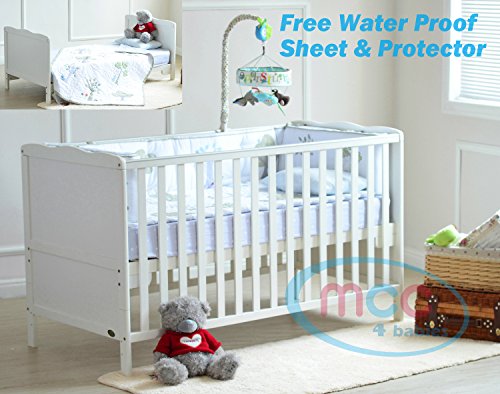 Solid Wooden Baby Cot bed Cotbed Toddler Bed & Premier Water repellent Mattress Made in England