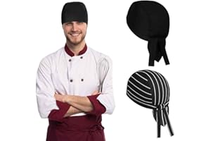 AFCJLTO 2 Pcs Sombrero de Cocinero Ajustable Gorro/Bandana Chef Gorro de Cocinero Unisex Chef Hat Bandana Gorro de Cocina Japonesa Gorros de Chef para Cocina, Restaurante, BBQ y Disfraz de Fiesta
