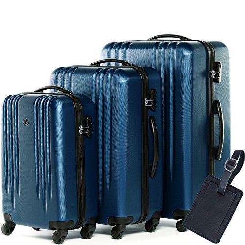 FERG&Eacute;&reg; Juego de 3 maletas de viaje Marseille Trolley funda r&iacute;gida 4 ruedas azul