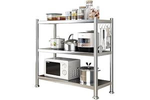 HOMTOL Shelf - Estantería Metálica Almacenaje Metal, Estanteria de Acero Inoxidable para Cocina, con Ruedas Móviles y Ganchos Estable/ 5 Capas Unti Corrosión/ 3 a 5 Niveles/ 60×35×80cm（3 Nivel）